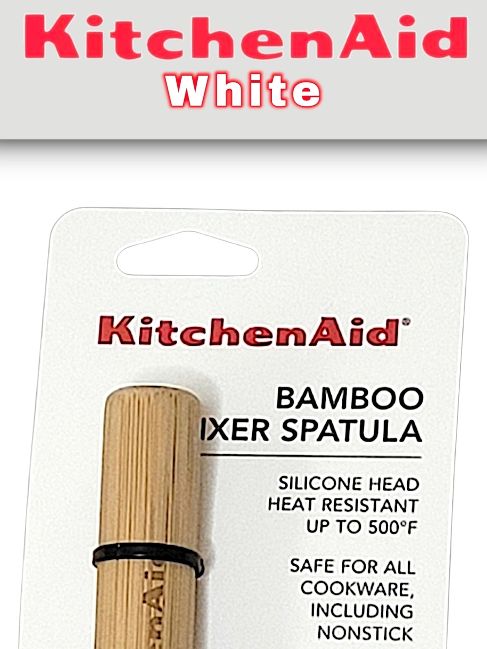KitchenAid White Silicone Head Bamboo-Handle Spatula - Picture 3 of 4